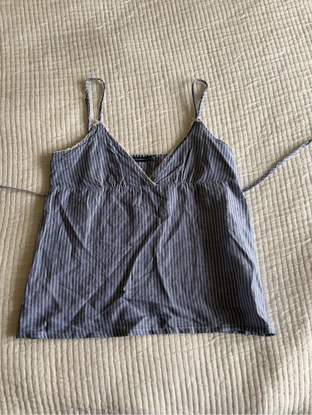 Brandy Melville Blue and White Striped V-Neck Cami